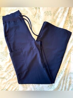 Mandala Women’s High Waisted Wide Leg Scrub Pant in Navy - TALL length